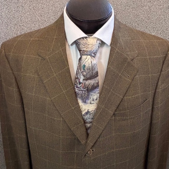 Hart Schaffner Marx Other - Hart Schaffner Marx Windowpane Plaid Blazer 44L Brown Sport Jacket Parisian Wool